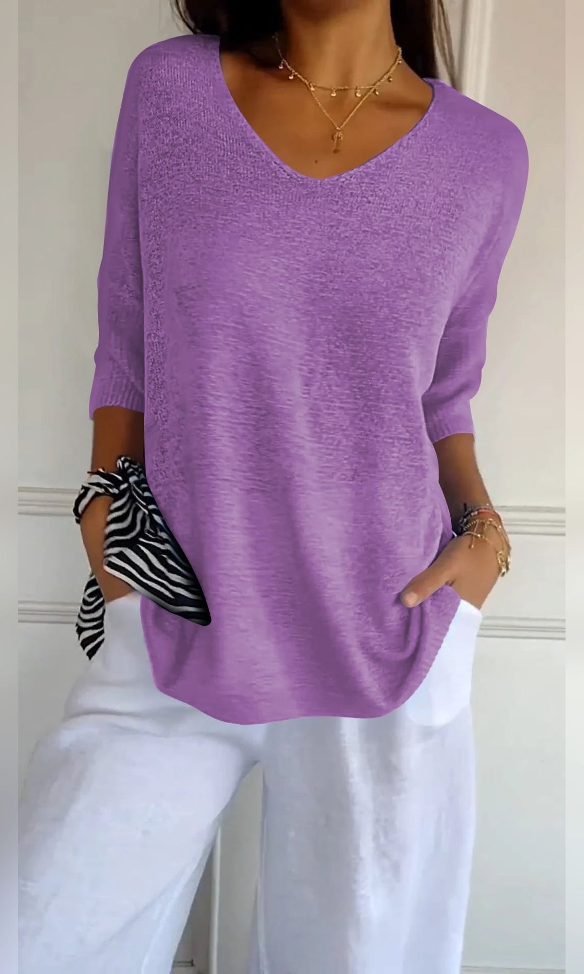 women's oversized v-neck knit top in violet