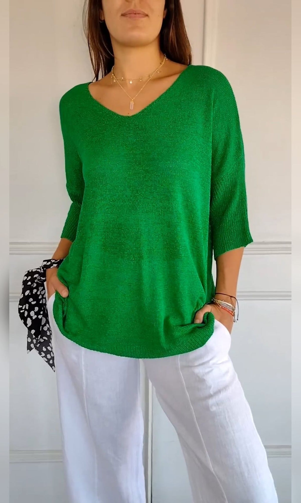 women's oversized v-neck knit top in green