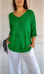women's oversized v-neck knit top in green