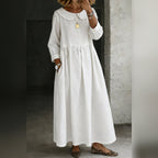 women's peter pan collar denim dress in white