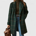 women's plaid coat in dark green