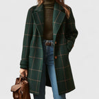 women's plaid coat in dark green