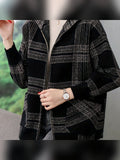 women's plaid hooded zip-up jacket in gray