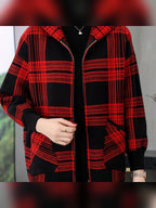women's plaid hooded zip-up jacket in red