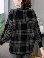 women's plaid hooded zip-up jacket in gray