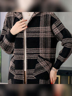 women's plaid hooded zip-up jacket in camel
