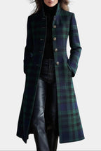 women's plaid long coat in green