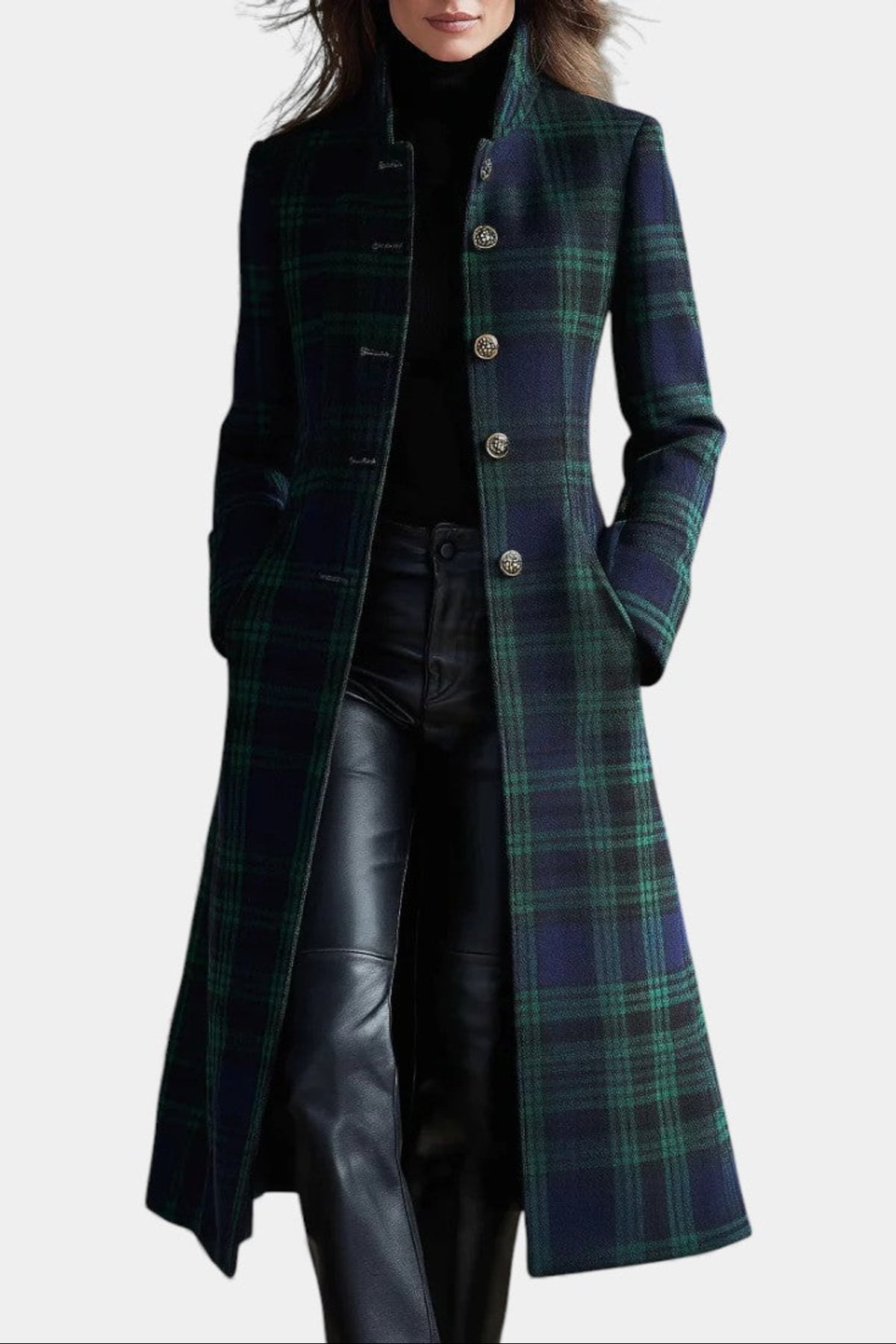 women's plaid long coat in green