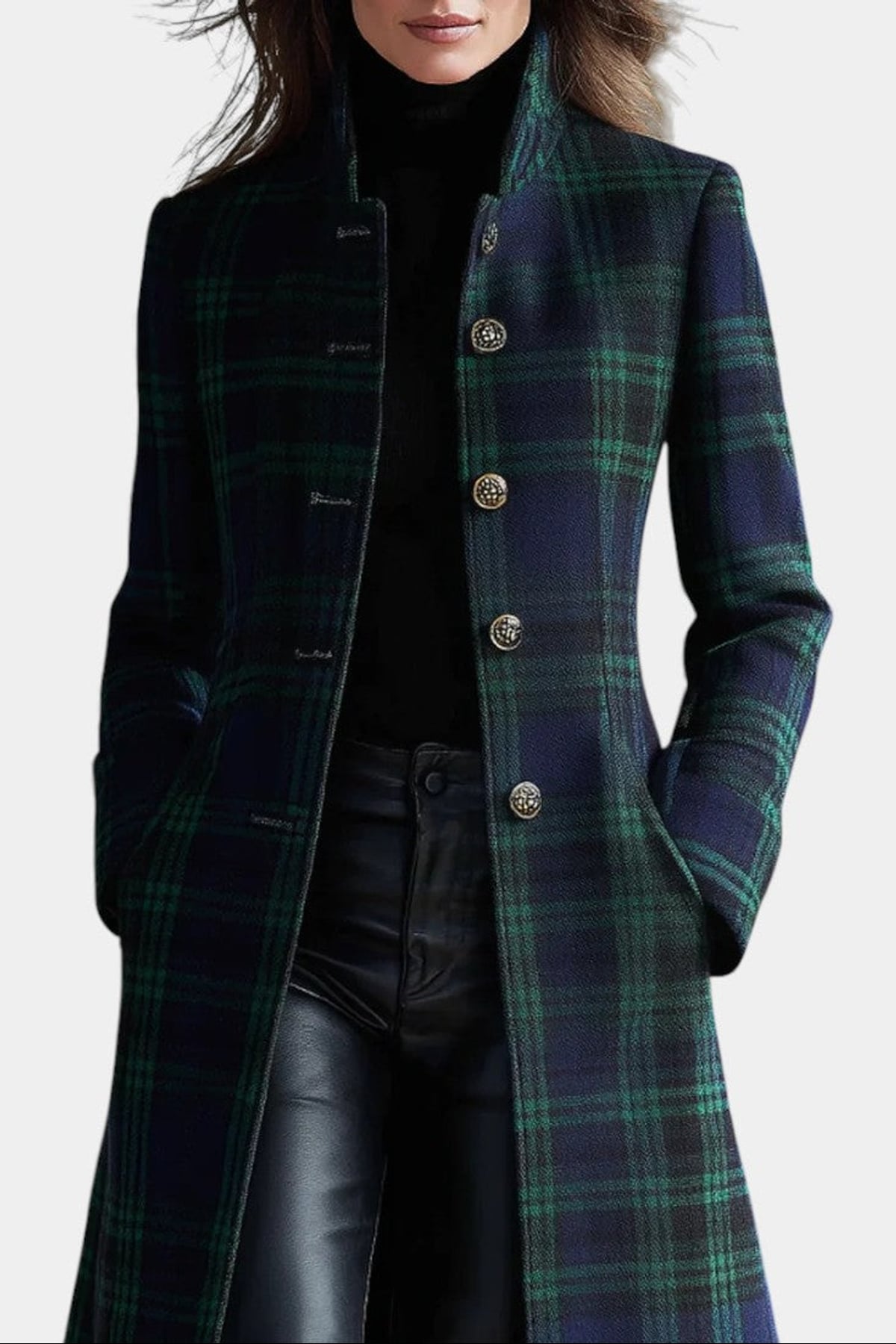 women's plaid long coat