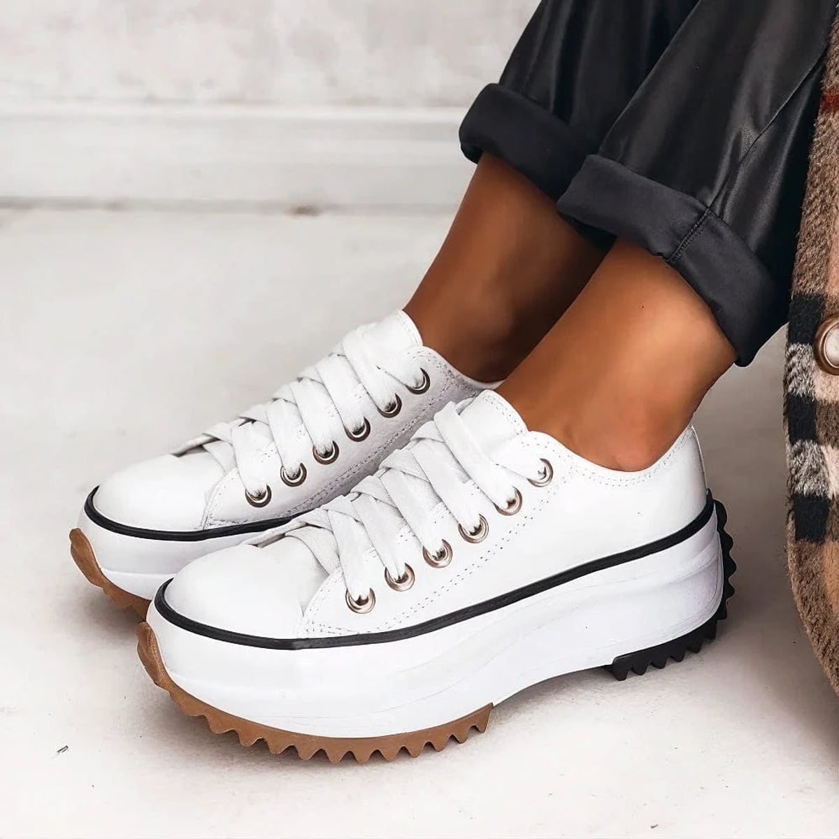 women's platform lace-up sneakers in white