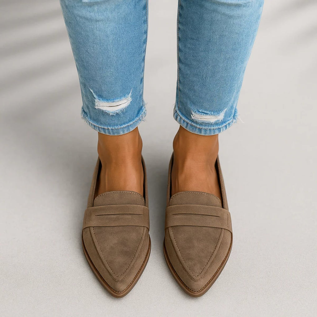women's pointed toe slip-on loafers in khaki 
