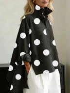 women's polka dot button up blouse in black