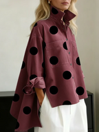women's polka dot button up blouse in red