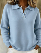 women's polo collar pullover sweater in blue