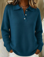 women's polo collar pullover sweater in dark blue