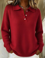 women's polo collar pullover sweater in red