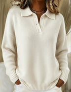 women's polo collar pullover sweater in white