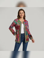 women's printed open-front longline jacket
