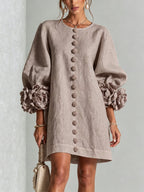 women's puff sleeve floral cuff mini dress in gray