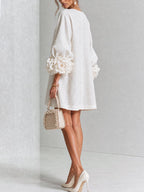 women's puff sleeve floral cuff mini dress in off white