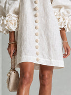 women's puff sleeve floral cuff mini dress in off white