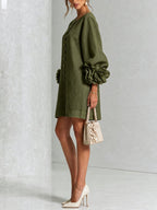 women's puff sleeve floral cuff mini dress in green