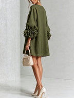 women's puff sleeve floral cuff mini dress in green