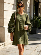 women's puff sleeve floral cuff mini dress in green