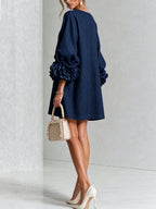 women's puff sleeve floral cuff mini dress in navy blue
