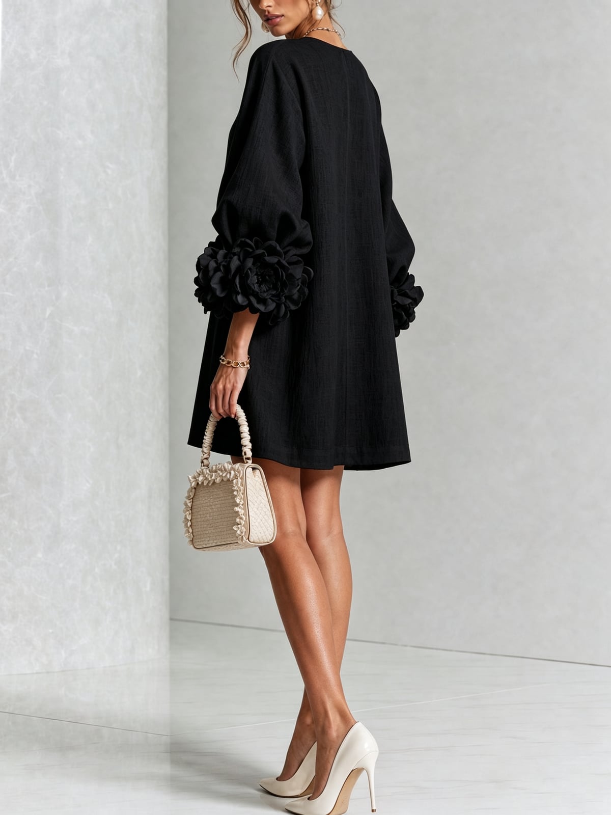 women's puff sleeve floral cuff mini dress