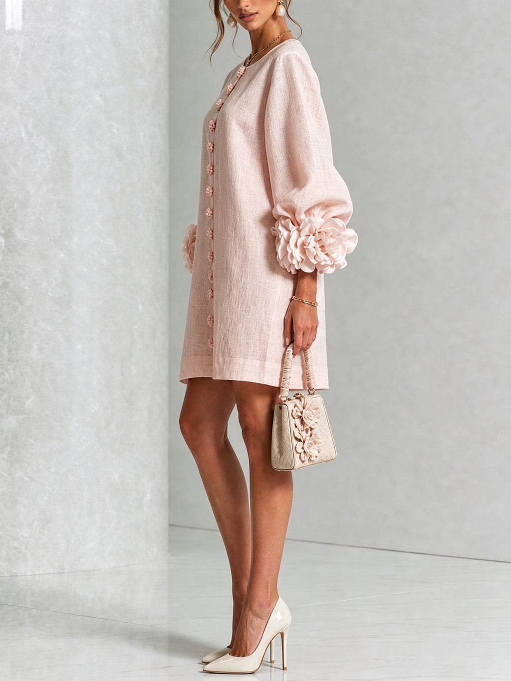women's puff sleeve floral cuff mini dress