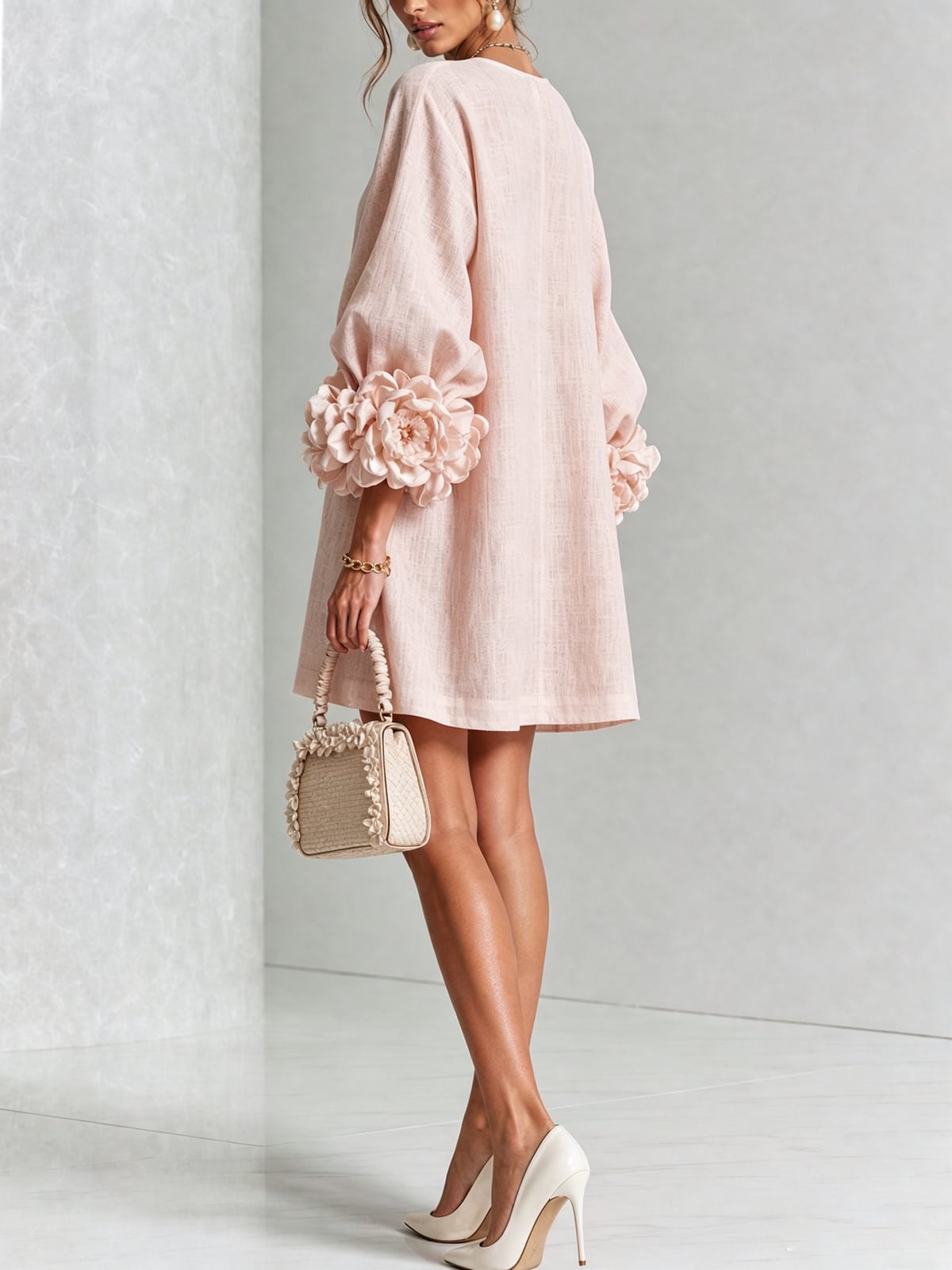 women's puff sleeve floral cuff mini dress