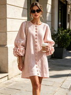 women's puff sleeve floral cuff mini dress