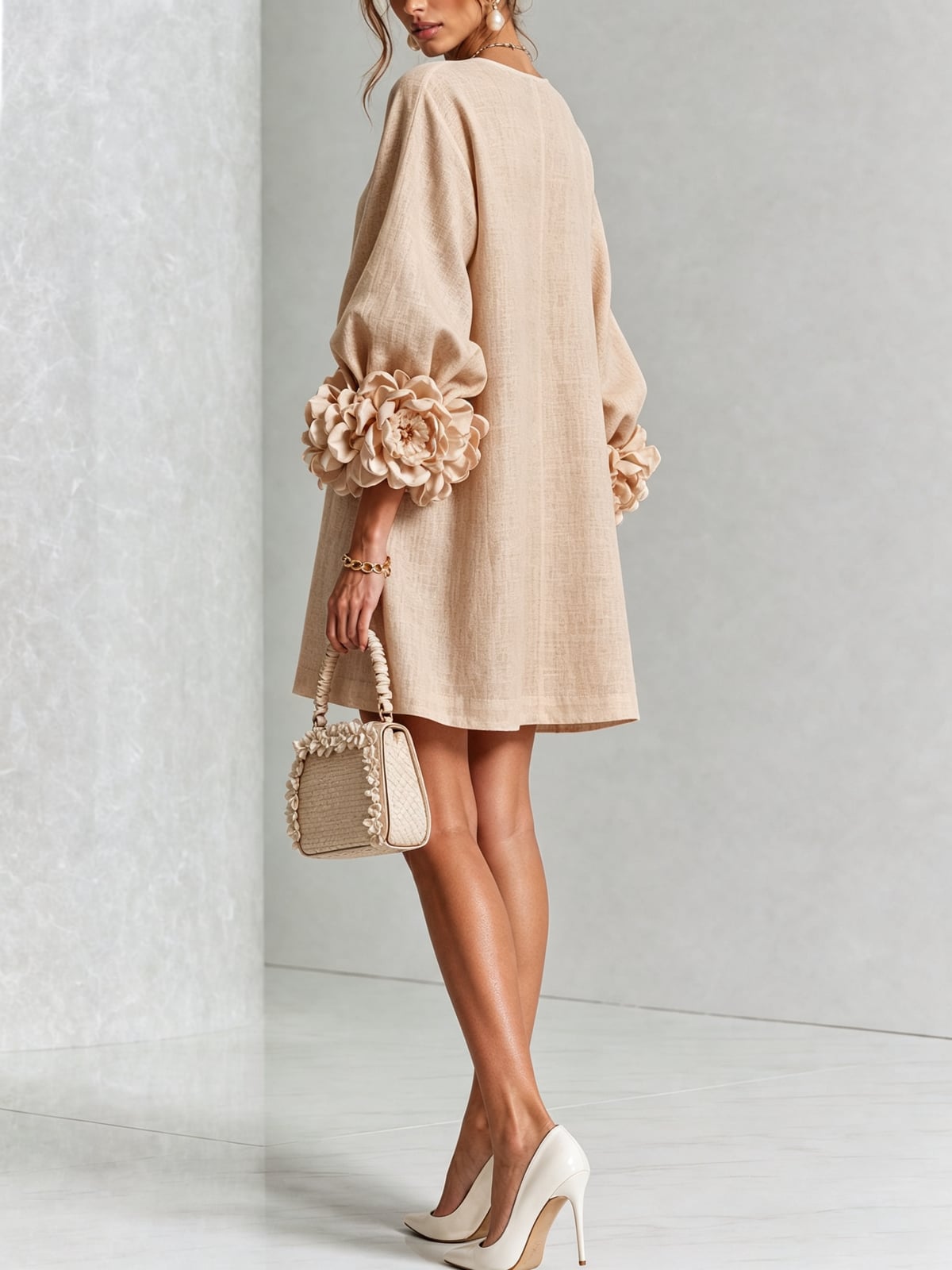 women's puff sleeve floral cuff mini dress