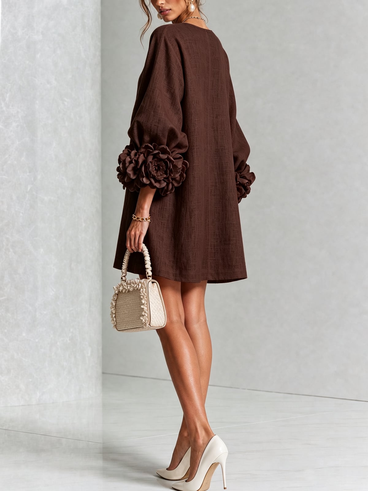 women's puff sleeve floral cuff mini dress