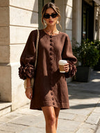 women's puff sleeve floral cuff mini dress