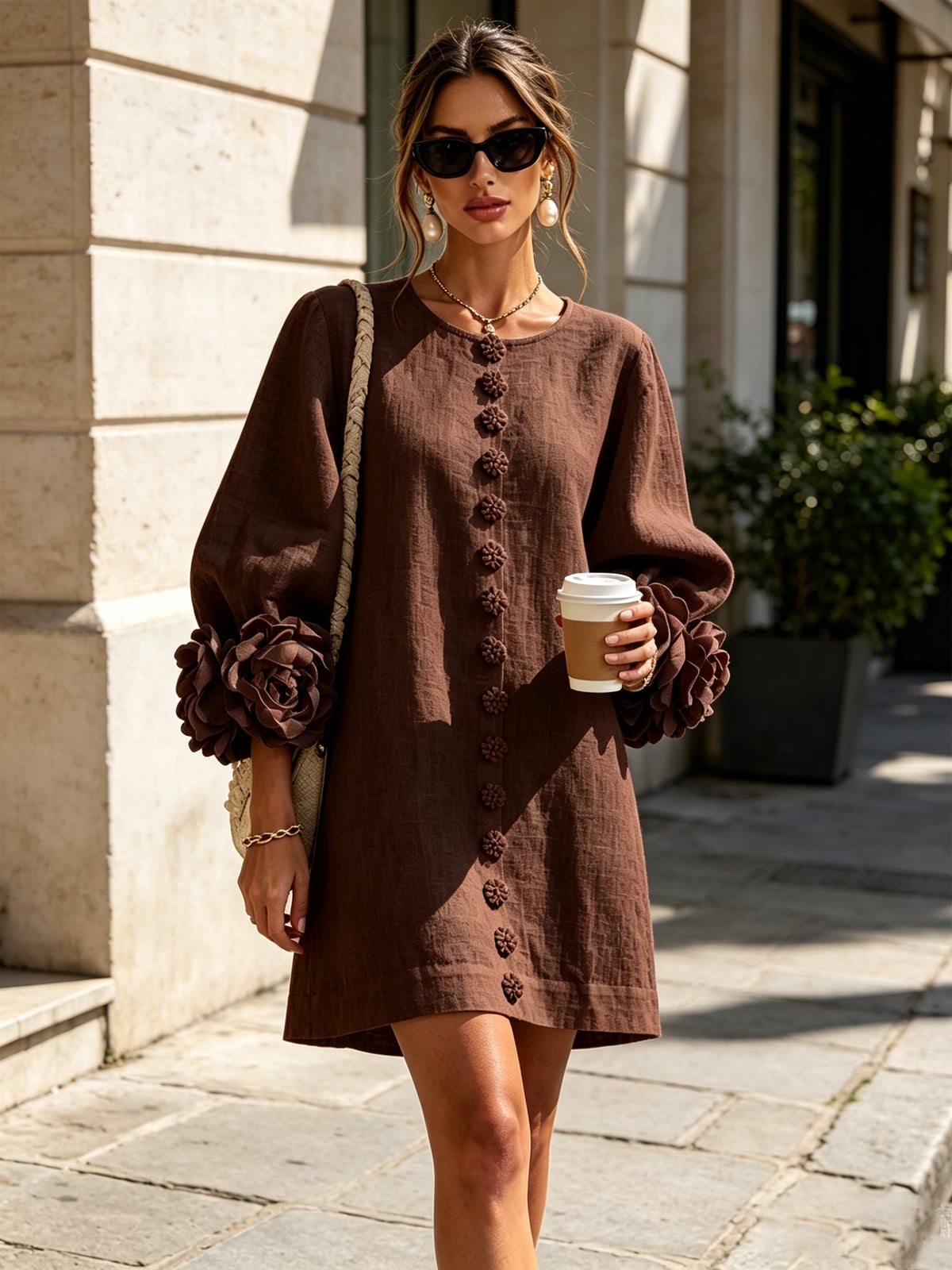 women's puff sleeve floral cuff mini dress