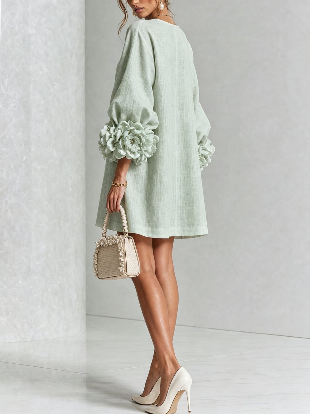 women's puff sleeve floral cuff mini dress
