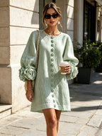 women's puff sleeve floral cuff mini dress