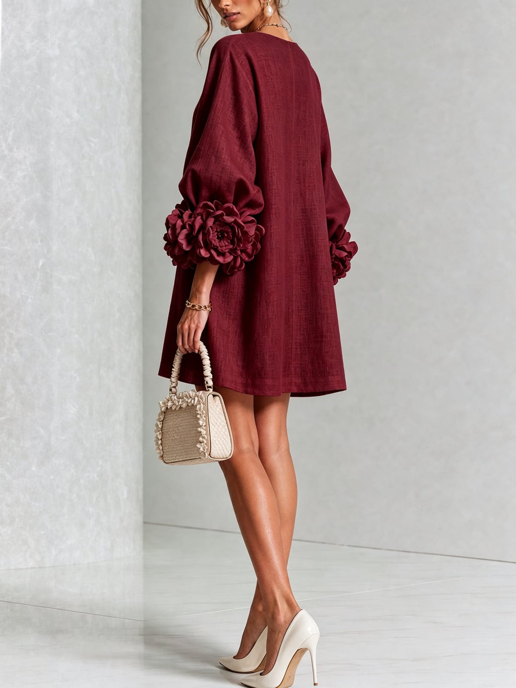 women's puff sleeve floral cuff mini dress