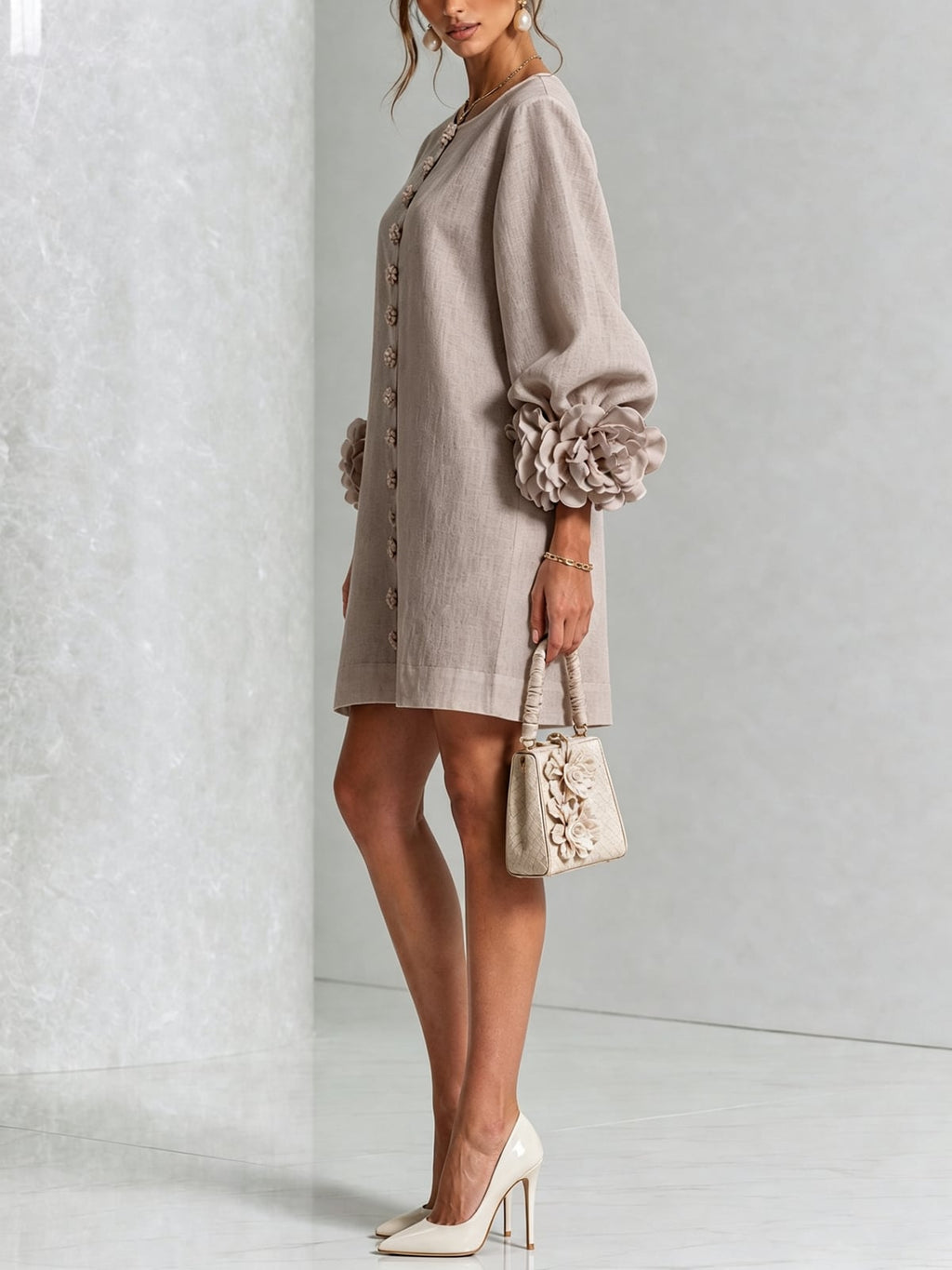 women's puff sleeve floral cuff mini dress