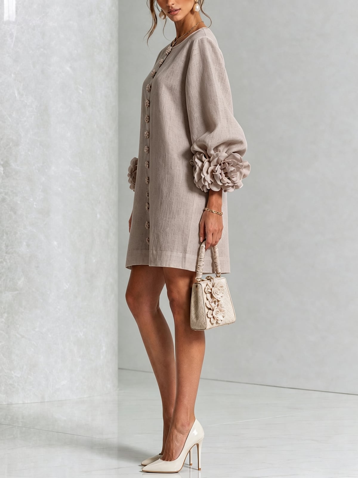 women's puff sleeve floral cuff mini dress