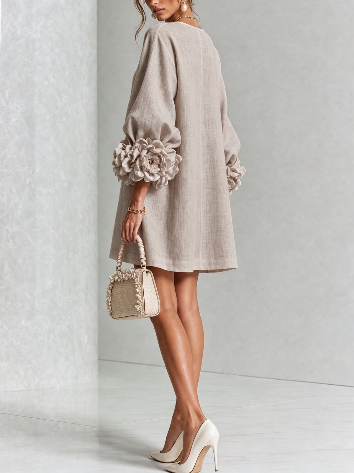 women's puff sleeve floral cuff mini dress