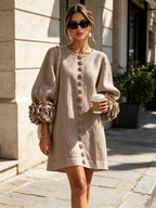 women's puff sleeve floral cuff mini dress