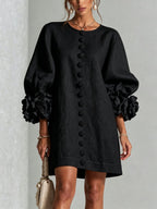 women's puff sleeve floral cuff mini dress in black