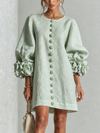 women's puff sleeve floral cuff mini dress in mint green