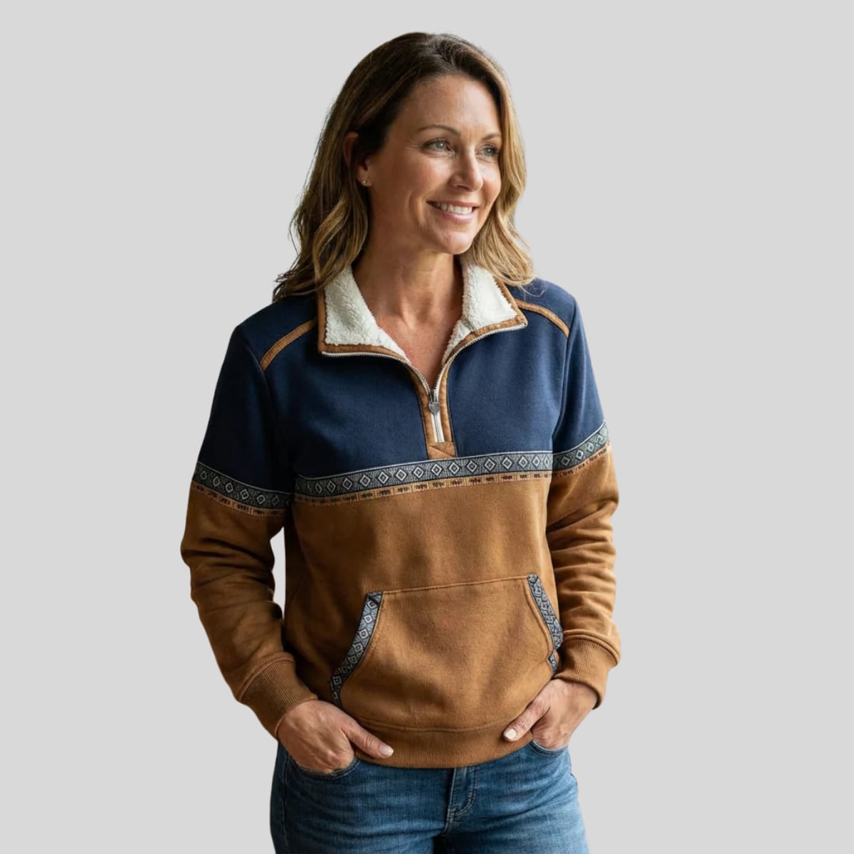 women's quarter zip sherpa collar sweatshirt