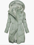 women's quilted hooded long coat green