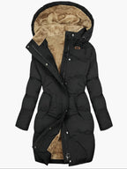 women's quilted hooded long coat black