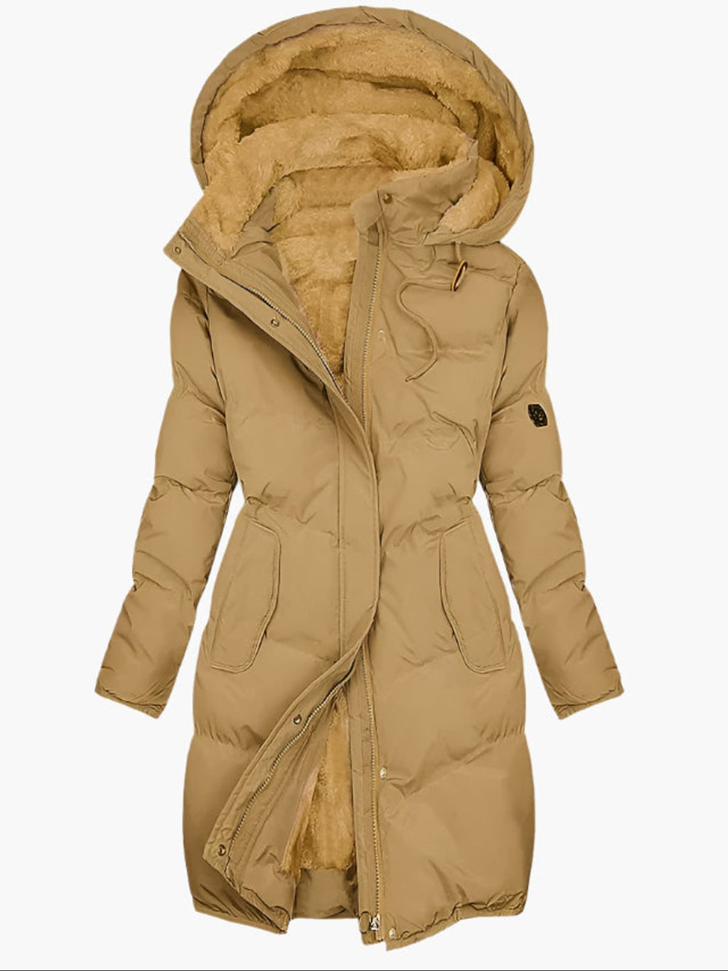 women's quilted hooded long coat yellow